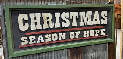 Large sign with Christmas, Season of Hope in Wooden Letters.