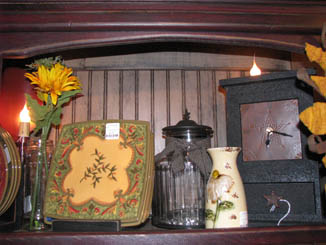 Plates, vase, clock